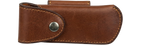 Étui cuir naturel pour couteau pliant L'âme des montagnes – port ceinture horizontal ou vertical – marron.