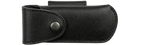Étui cuir naturel pour couteau pliant L'âme des montagnes – port ceinture horizontal ou vertical – noir.