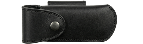Étui cuir naturel pour couteau pliant L'âme des montagnes – port ceinture horizontal ou vertical – noir.