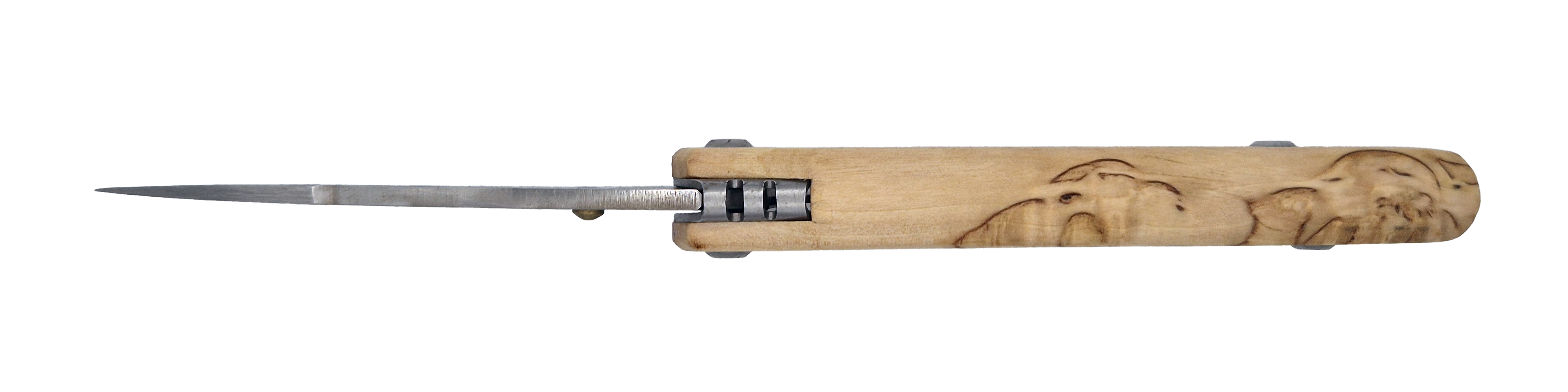 Couteau pliant Fjord – lame Carbonox ultra-tranchante 90mm – manche bouleau nordique – fabriqué en France - vue dessus.
