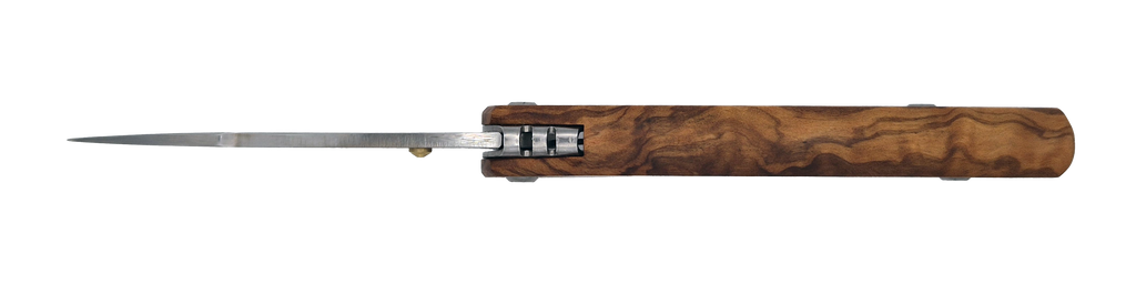 Couteau pliant Fjord – lame Carbonox ultra-tranchante 90mm – manche olivier – fabriqué en France - vue dessus.