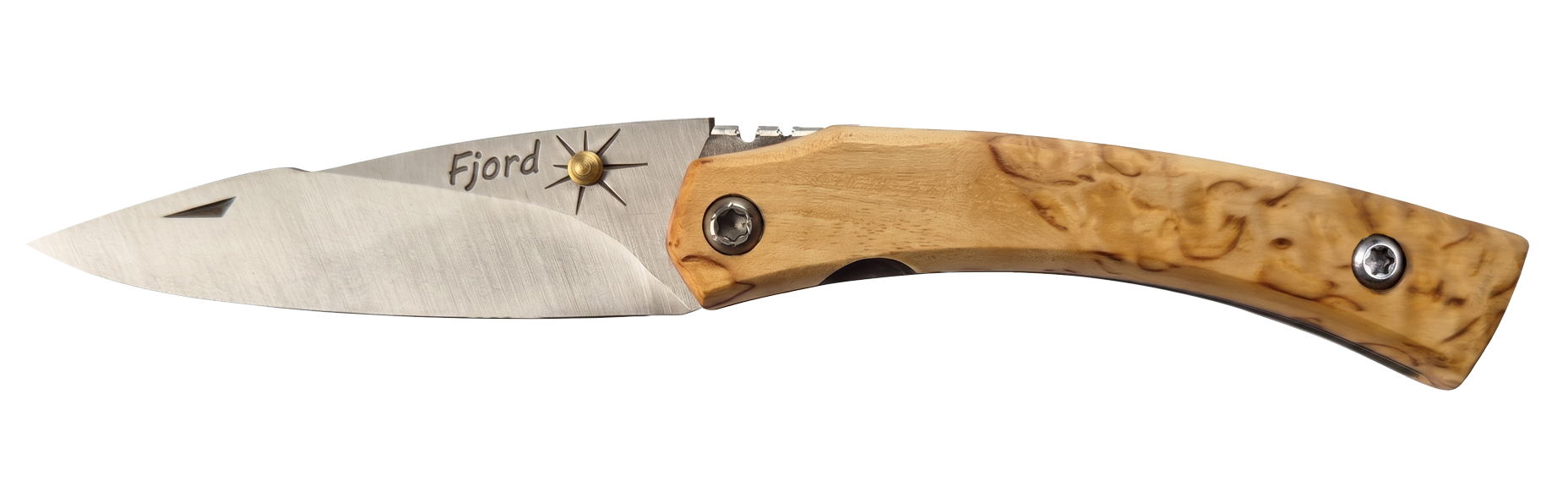 Couteau pliant Fjord – lame Carbonox ultra-tranchante 90mm – manche bouleau nordique – fabriqué en France - vue de face.