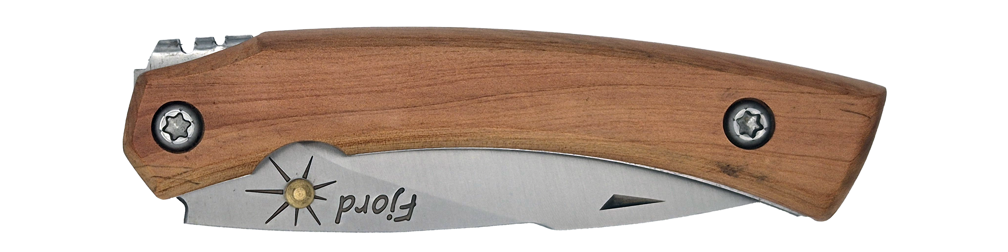 Couteau pliant Fjord – lame Carbonox ultra-tranchante 90mm – manche bois genévrier – fabriqué en France - vue plié.