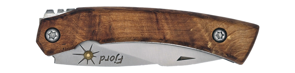 Couteau pliant Fjord – lame Carbonox ultra-tranchante 90mm – manche loupe de thuya – fabriqué en France - vue plié.