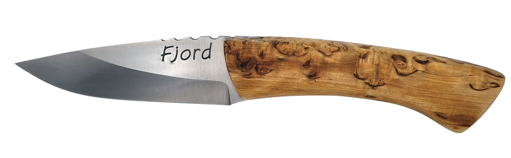 Couteau droit Fjord – lame Carbonox  – manche bois bouleau nordique – fabriqué en France - Vue de face.