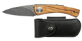 Couteau pliant Le gaulois – lame Carbonox ultra-tranchante 90mm – manche olivier – fabriqué en France - vue de face + étui couteau cuir noir