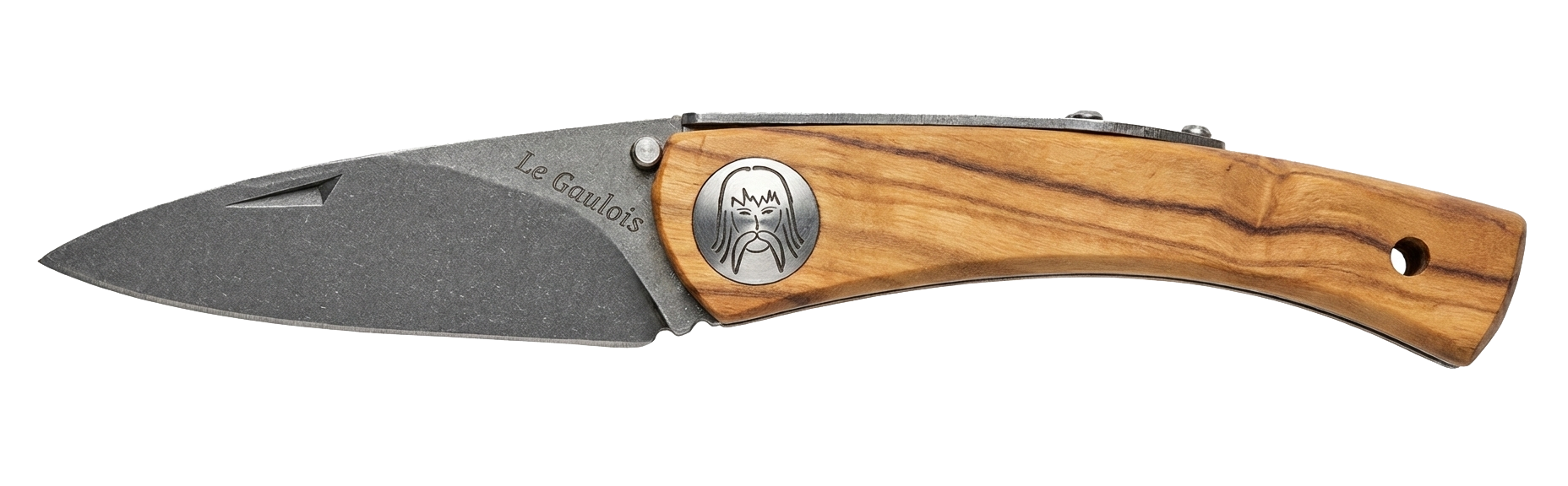Couteau pliant le Gaulois – lame Carbonox ultra-tranchante 90mm – manche bois – fabriqué en France - vue de face.