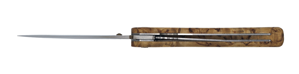 Couteau pliant Le Paysan – lame Carbonox ultra-tranchante 90mm – manche bois bouleau nordique – fabriqué en France - vue dessous.