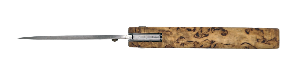 Couteau pliant Le Paysan – lame Carbonox ultra-tranchante 90mm – manche bois bouleau nordique – fabriqué en France - vue dessus.