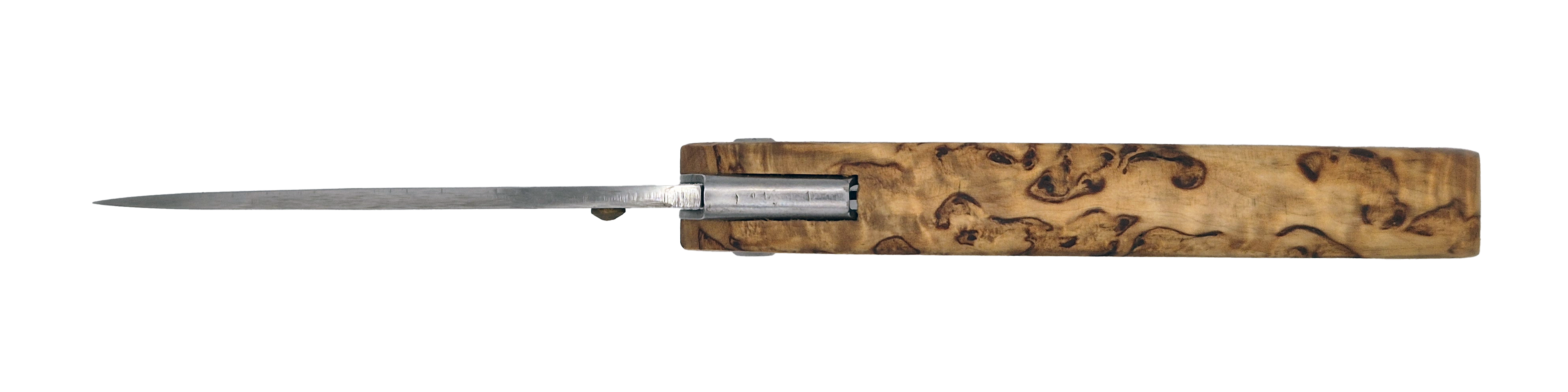 Couteau pliant Le Paysan – lame Carbonox ultra-tranchante 90mm – manche bois bouleau nordique – fabriqué en France - vue dessus.