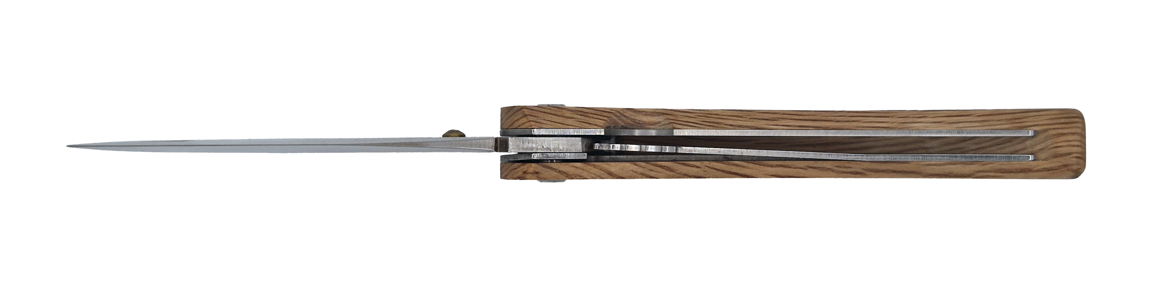 Couteau pliant Le Paysan – lame Carbonox ultra-tranchante 90mm – manche bois chêne vert – fabriqué en France - vue dessous.