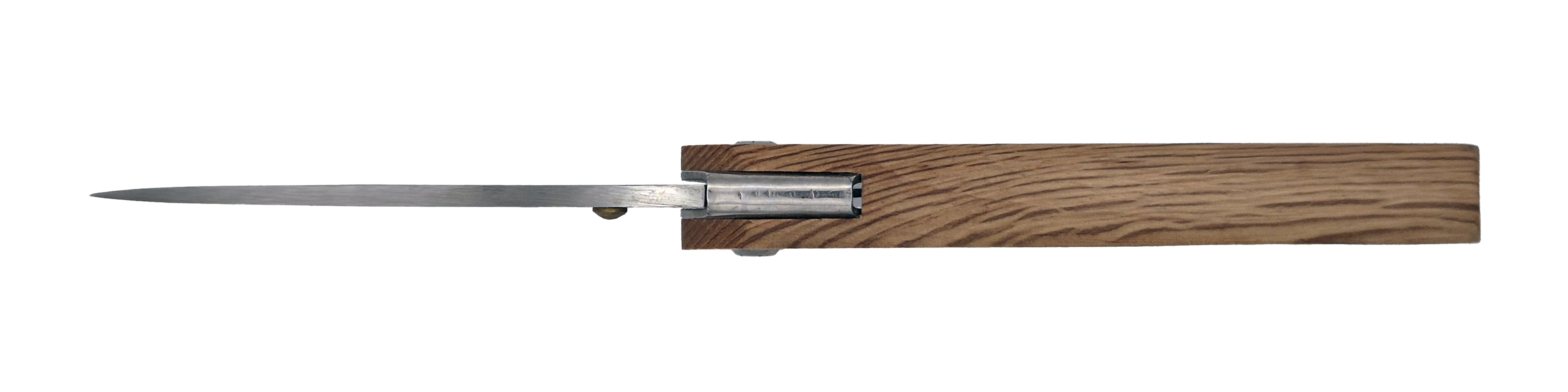 Couteau pliant Le Paysan – lame Carbonox ultra-tranchante 90mm – manche bois chêne vert – fabriqué en France - vue dessus.