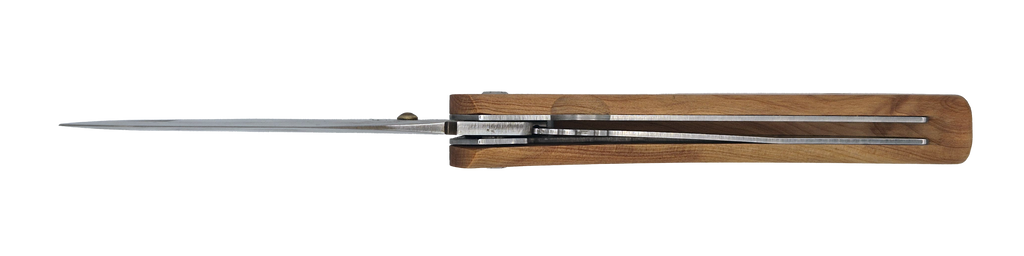 Couteau pliant Le Paysan – lame Carbonox ultra-tranchante 90mm – manche bois genévrier – fabriqué en France - vue dessous.