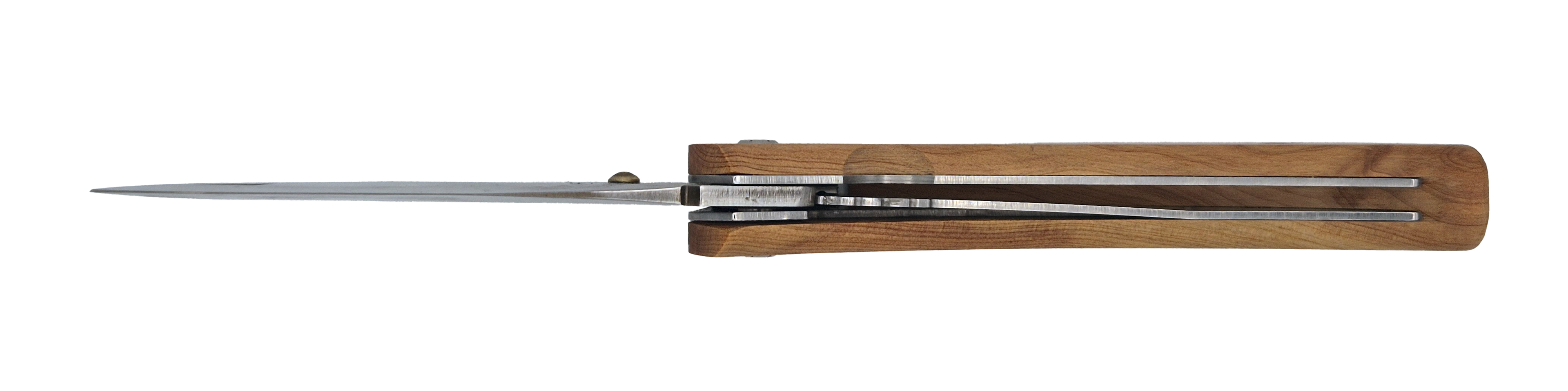 Couteau pliant Le Paysan – lame Carbonox ultra-tranchante 90mm – manche bois genévrier – fabriqué en France - vue dessous.