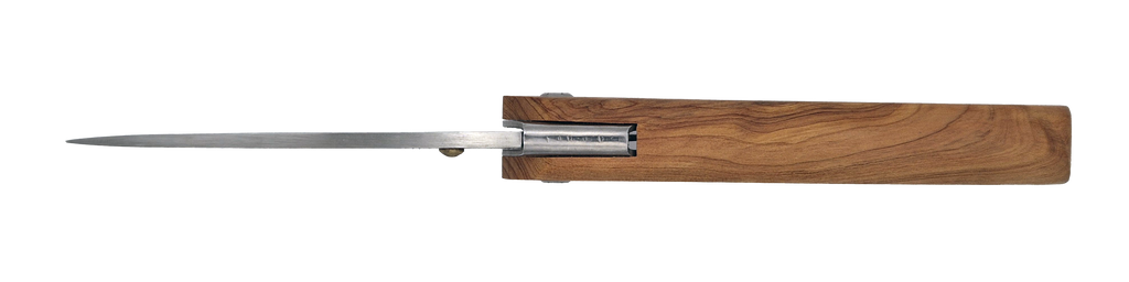 Couteau pliant Le Paysan – lame Carbonox ultra-tranchante 90mm – manche bois genévrier – fabriqué en France - vue dessus.