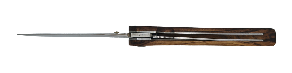 Couteau pliant Le Paysan – lame Carbonox ultra-tranchante 90mm – manche bois noyer – fabriqué en France - vue dessous.