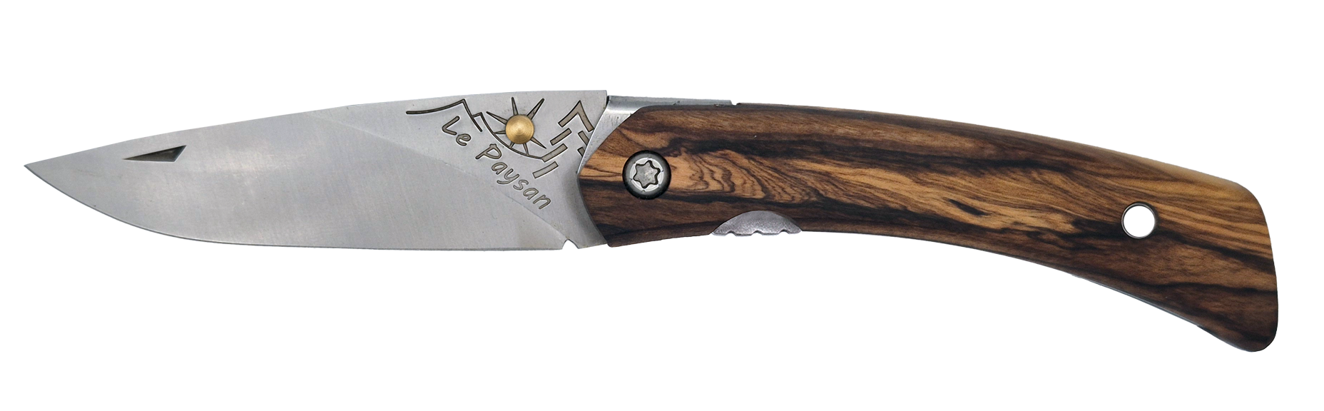 Couteau pliant Le Paysan – lame Carbonox ultra-tranchante 90mm – manche bois noyer – fabriqué en France - vue de face.