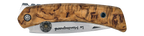 Couteau pliant Le Montagnard – lame Carbonox ultra-tranchante 90mm – manche bouleau nordique – fabriqué en France - vue plié + étui couteau cuir noir