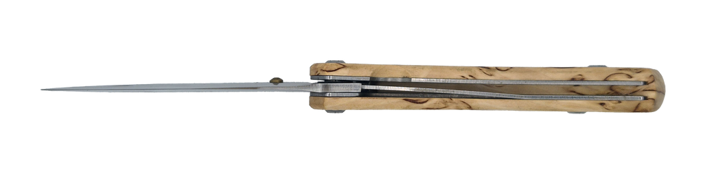 Couteau pliant Taïga – lame Carbonox ultra-tranchante 90mm – manche bouleau nordique – fabriqué en France - vue dessous.