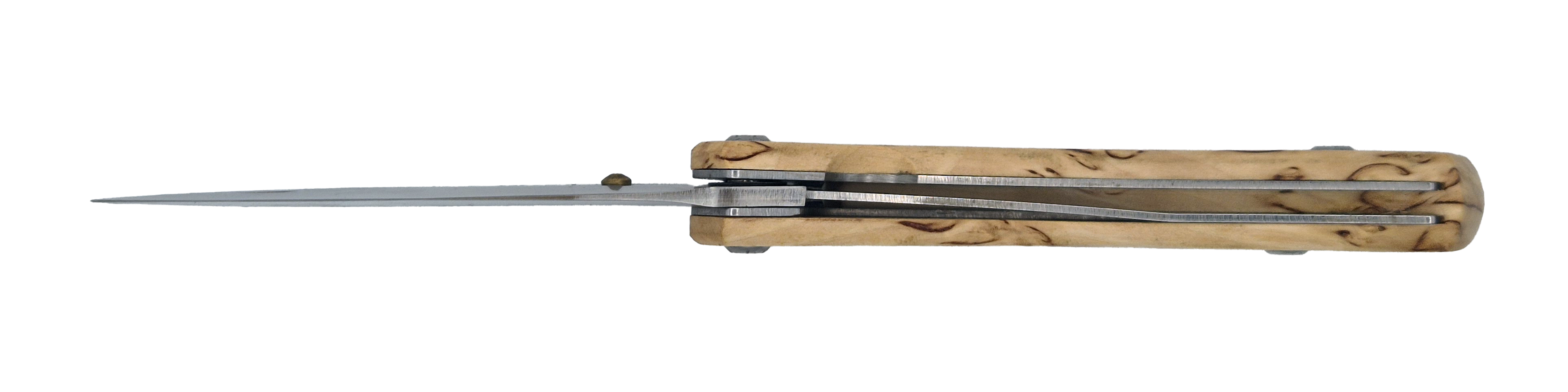 Couteau pliant Taïga – lame Carbonox ultra-tranchante 90mm – manche bouleau nordique – fabriqué en France - vue dessous.