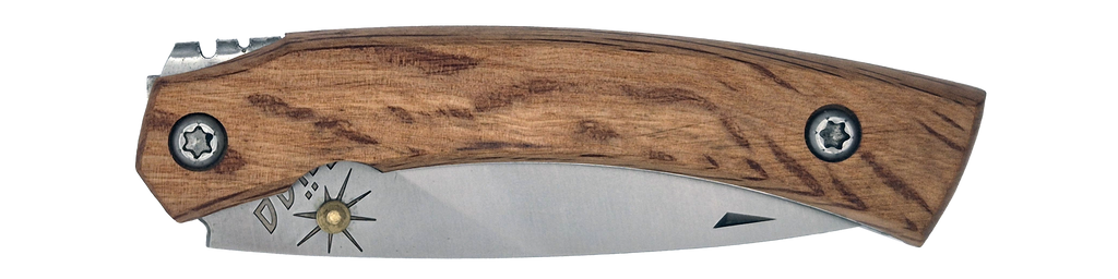 Couteau pliant Taïga – lame Carbonox ultra-tranchante 90mm – manche bois chêne vert – fabriqué en France - vue plié.