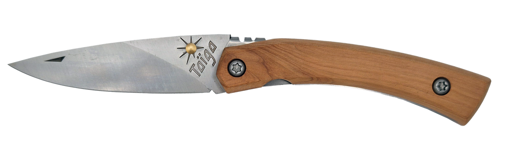 Couteau pliant Taïga – lame Carbonox ultra-tranchante 90mm – manche genévrier – fabriqué en France - vue de face.