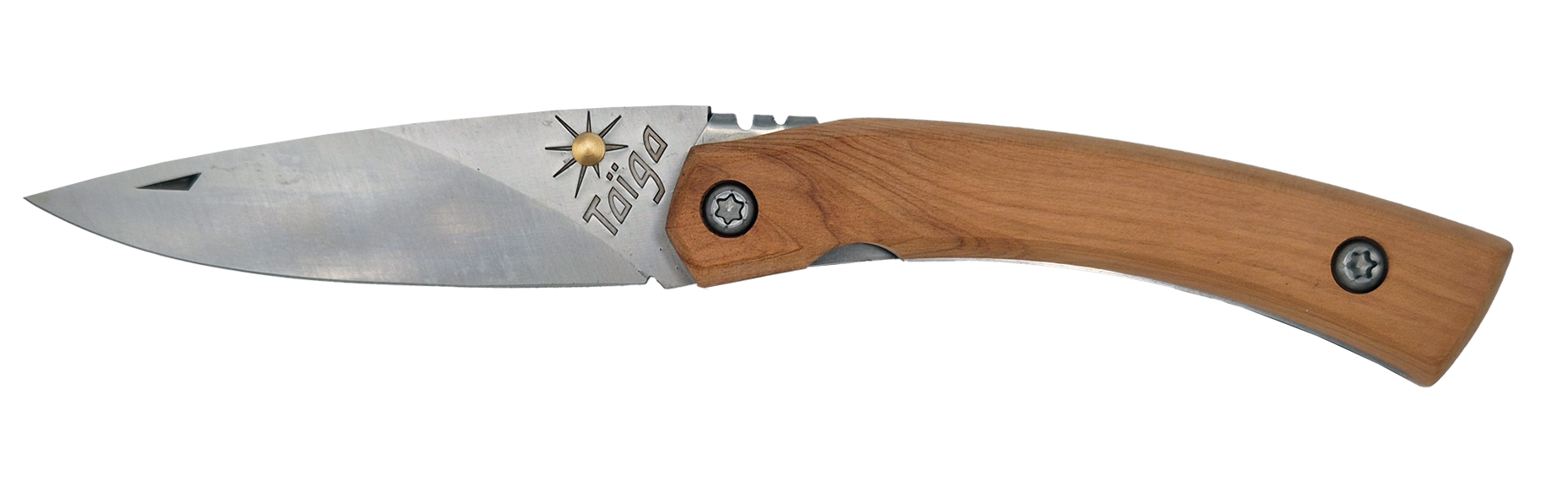 Couteau pliant Taïga – lame Carbonox ultra-tranchante 90mm – manche genévrier – fabriqué en France - vue de face.