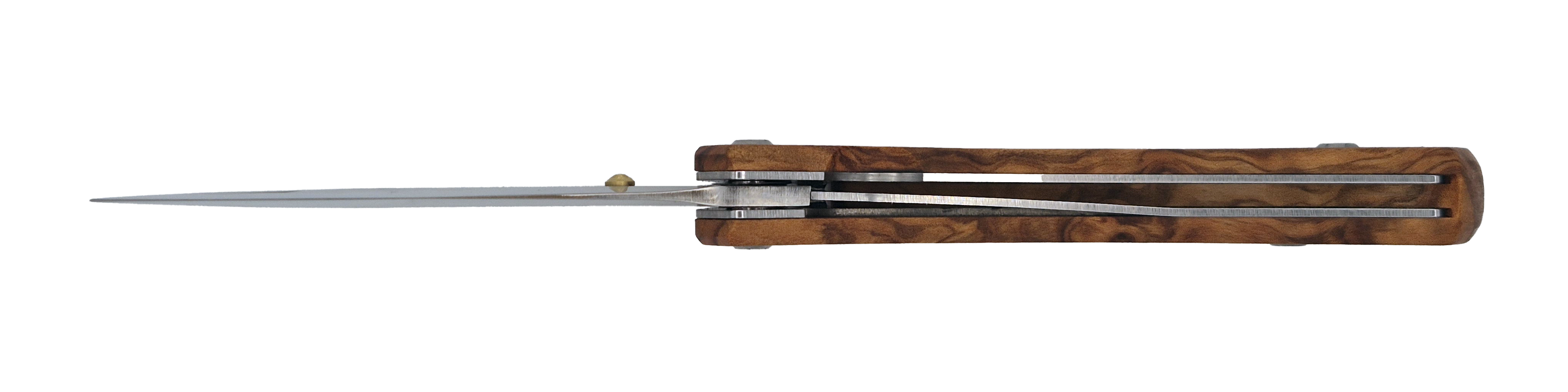 Couteau pliant Taïga – lame Carbonox ultra-tranchante 90mm – manche bois olivier – fabriqué en France - vue dessous.