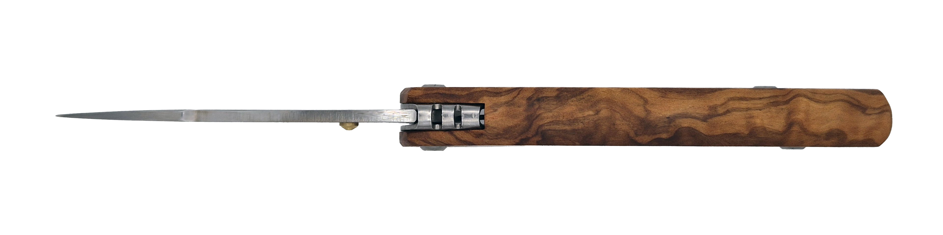 Couteau pliant Taïga – lame Carbonox ultra-tranchante 90mm – manche bois olivier – fabriqué en France - vue dessus.