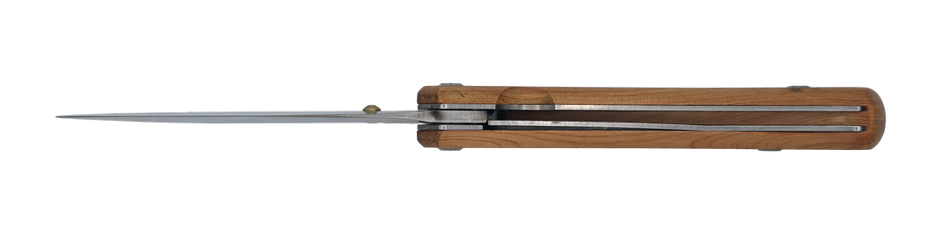 Couteau pliant Taïga – lame Carbonox ultra-tranchante 90mm – manche genévrier – fabriqué en France - vue dessous.