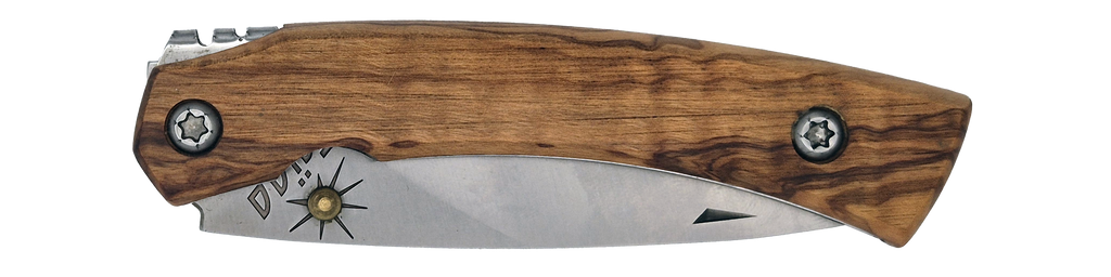 Couteau pliant Taïga – lame Carbonox ultra-tranchante 90mm – manche bois olivier – fabriqué en France - vue plié.
