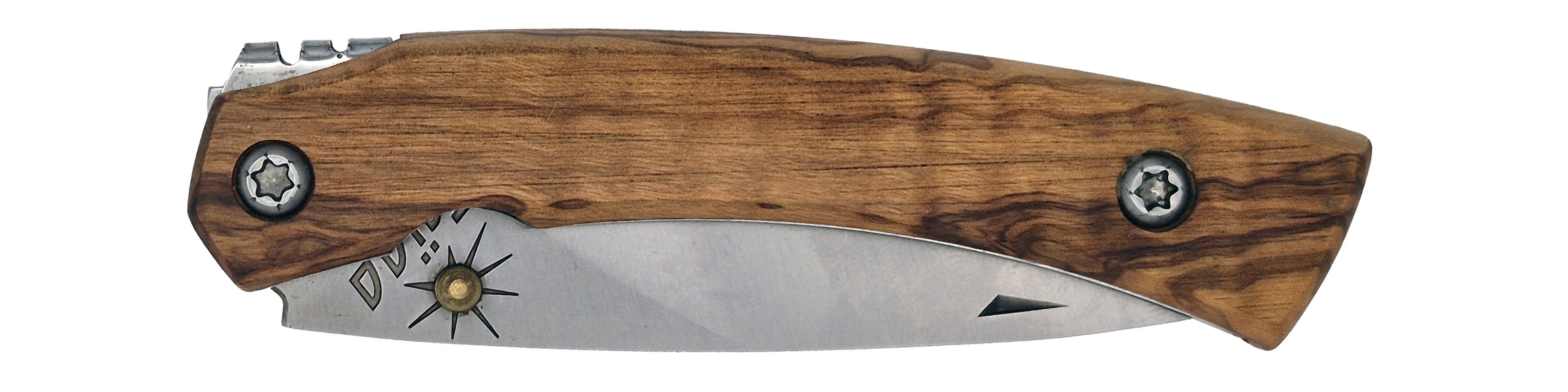 Couteau pliant Taïga – lame Carbonox ultra-tranchante 90mm – manche bois olivier – fabriqué en France - vue plié.