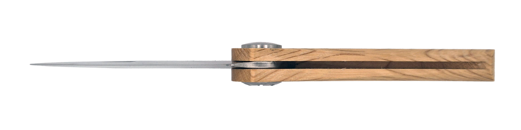 Couteau pliant Vercingétorix – lame Carbonox ultra-tranchante 90mm – manche bois chêne vert – fabriqué en France - vue dessous.