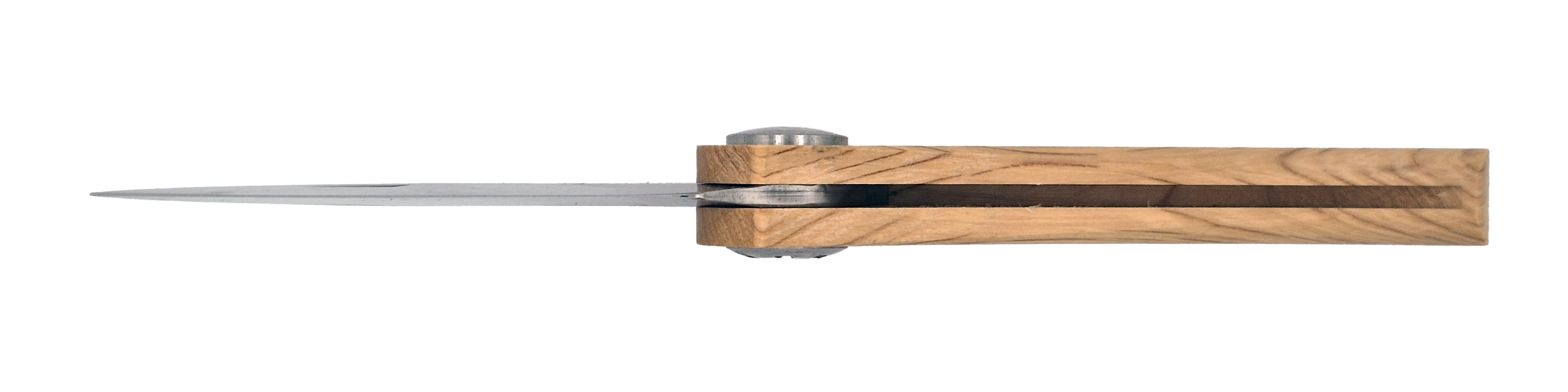 Couteau pliant Vercingétorix – lame Carbonox ultra-tranchante 90mm – manche bois chêne vert – fabriqué en France - vue dessous.