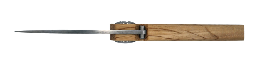 Couteau pliant Vercingétorix – lame Carbonox ultra-tranchante 90mm – manche bois chêne vert – fabriqué en France - vue dessus.