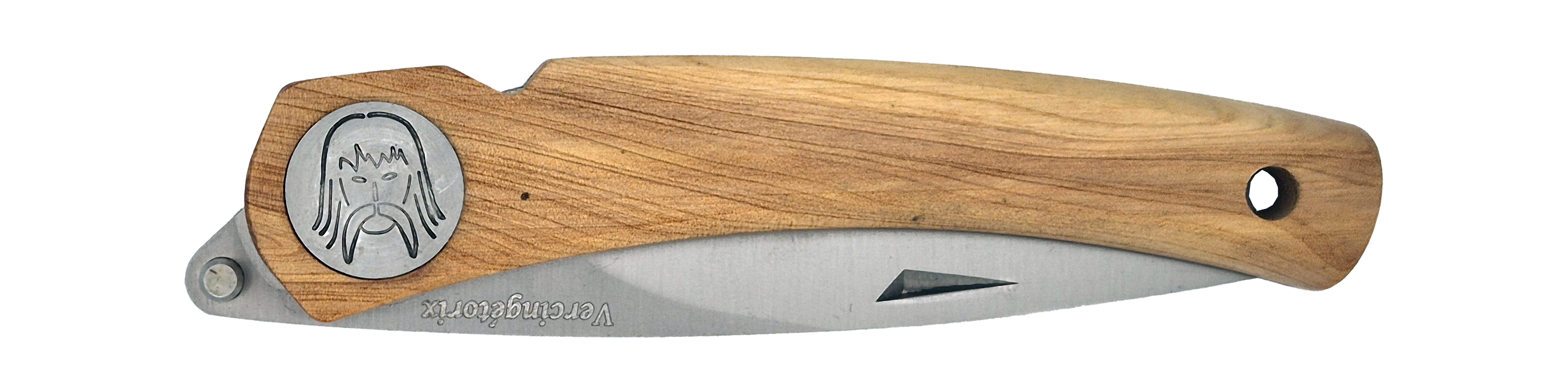 Couteau pliant Vercingétorix – lame Carbonox ultra-tranchante 90mm – manche bois genévrier – fabriqué en France - vue plié.