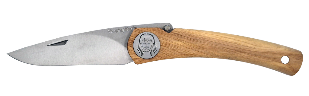 Couteau pliant Vercingétorix – lame Carbonox ultra-tranchante 90mm – manche bois genévrier – fabriqué en France - vue de face.