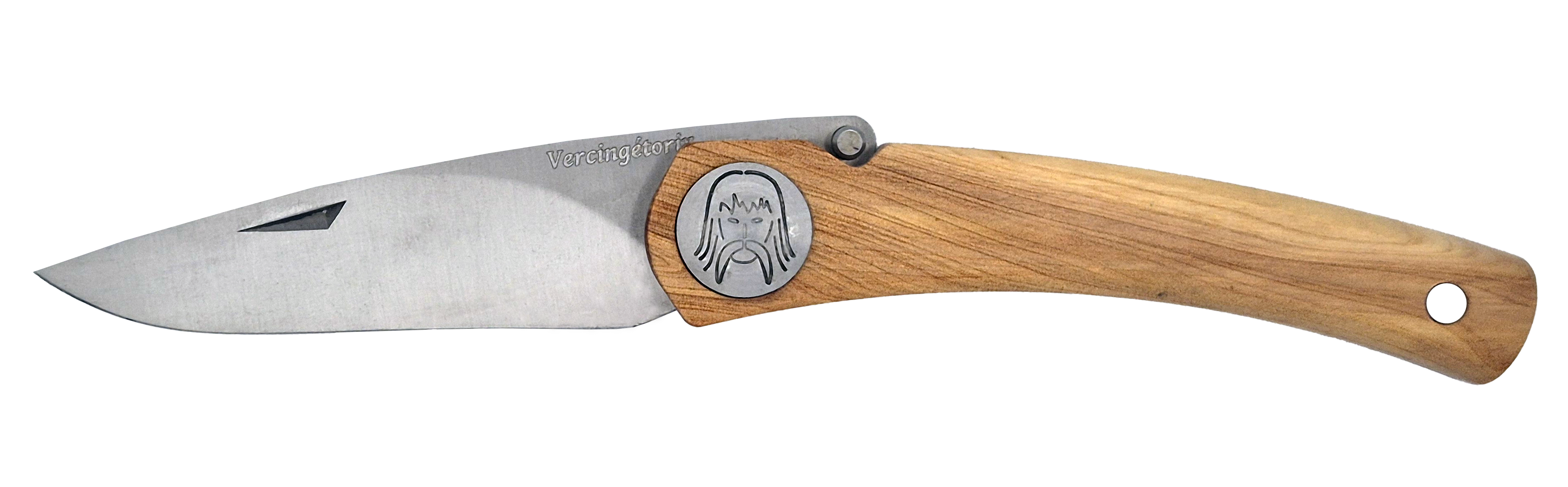 Couteau pliant Vercingétorix – lame Carbonox ultra-tranchante 90mm – manche bois genévrier – fabriqué en France - vue de face.