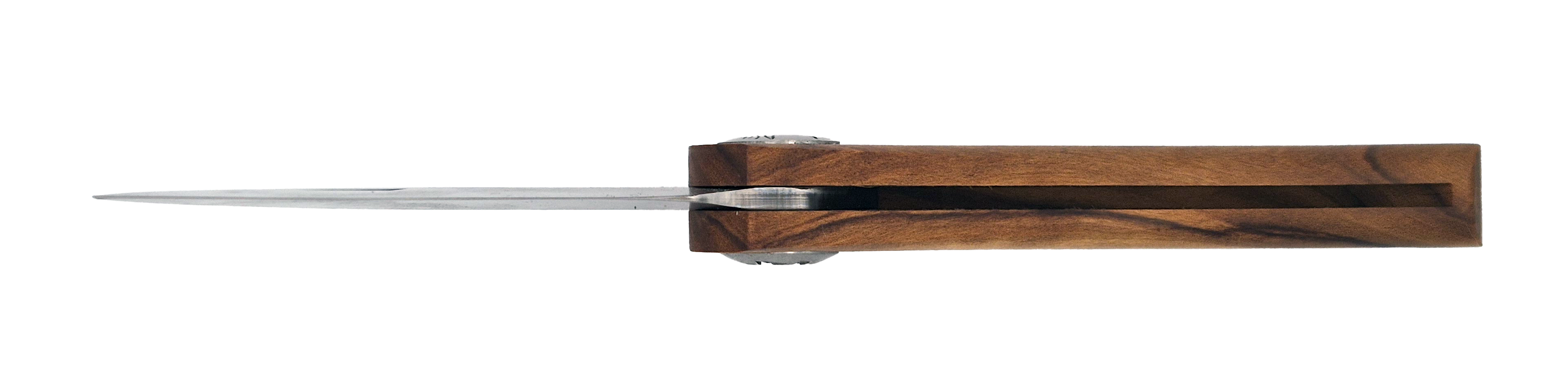 Couteau pliant Vercingétorix – lame Carbonox ultra-tranchante 90mm – manche bois olivier – fabriqué en France - vue dessous.