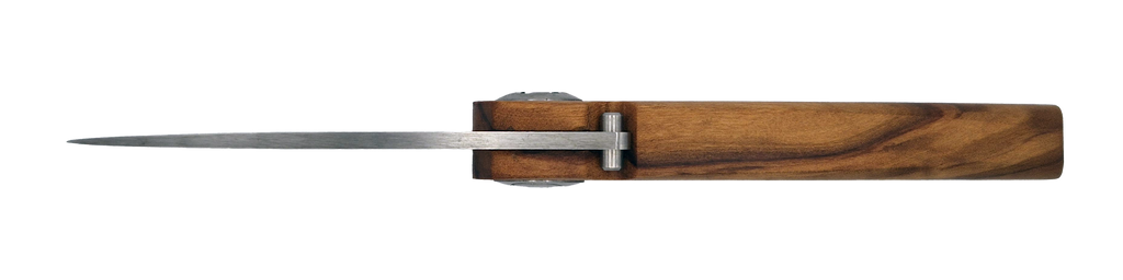 Couteau pliant Vercingétorix – lame Carbonox ultra-tranchante 90mm – manche bois olivier – fabriqué en France - vue dessus.