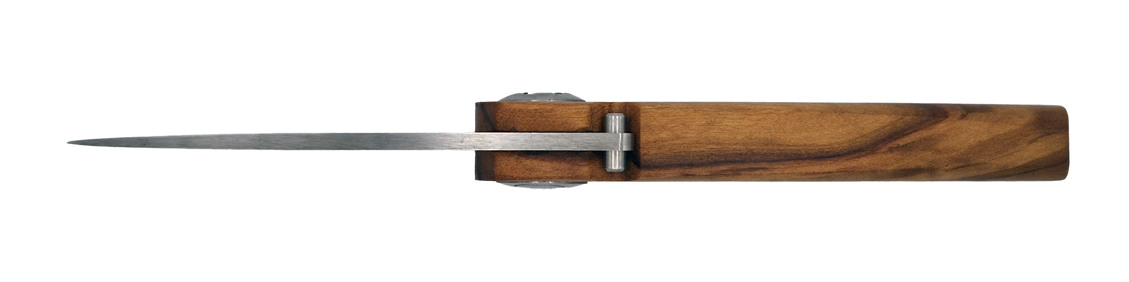 Couteau pliant Vercingétorix – lame Carbonox ultra-tranchante 90mm – manche bois olivier – fabriqué en France - vue dessus.