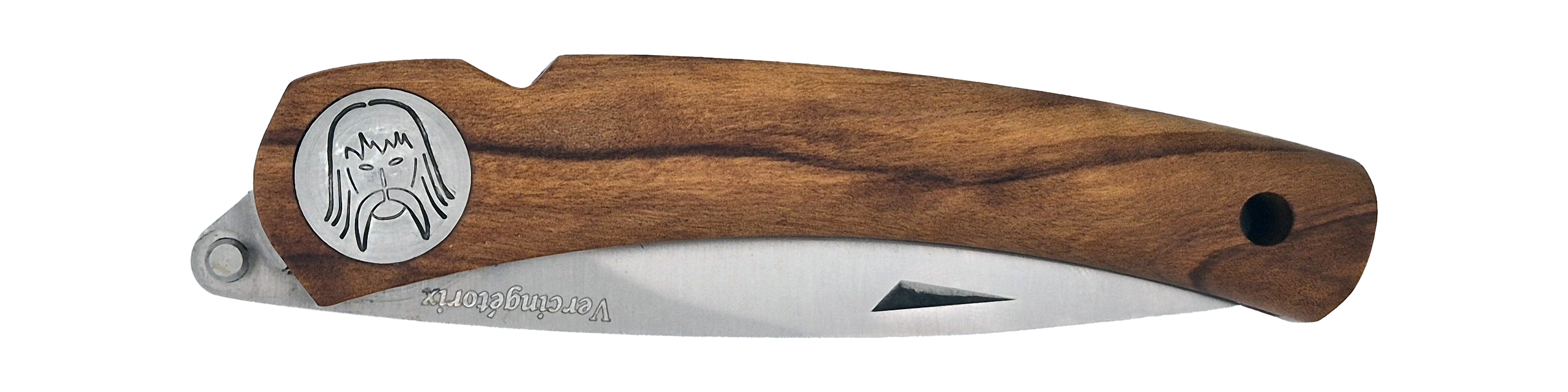 Couteau pliant Vercingétorix – lame Carbonox ultra-tranchante 90mm – manche bois olivier – fabriqué en France - vue plié.