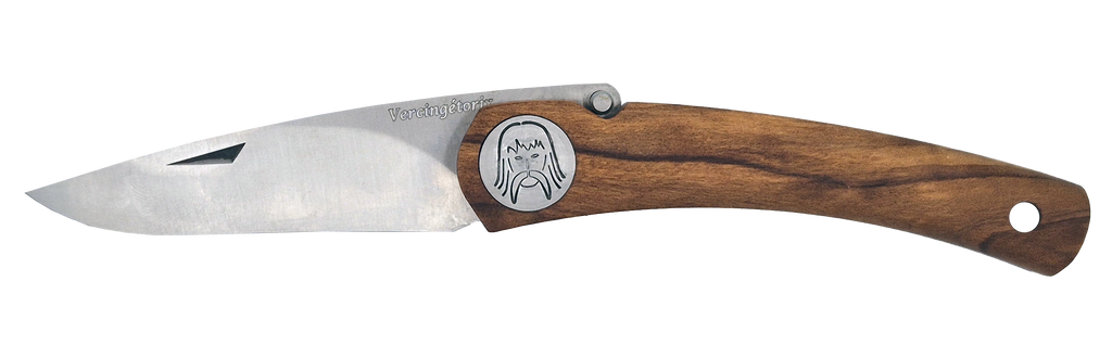 Couteau pliant Vercingétorix – lame Carbonox ultra-tranchante 90mm – manche bois olivier – fabriqué en France - vue de face.