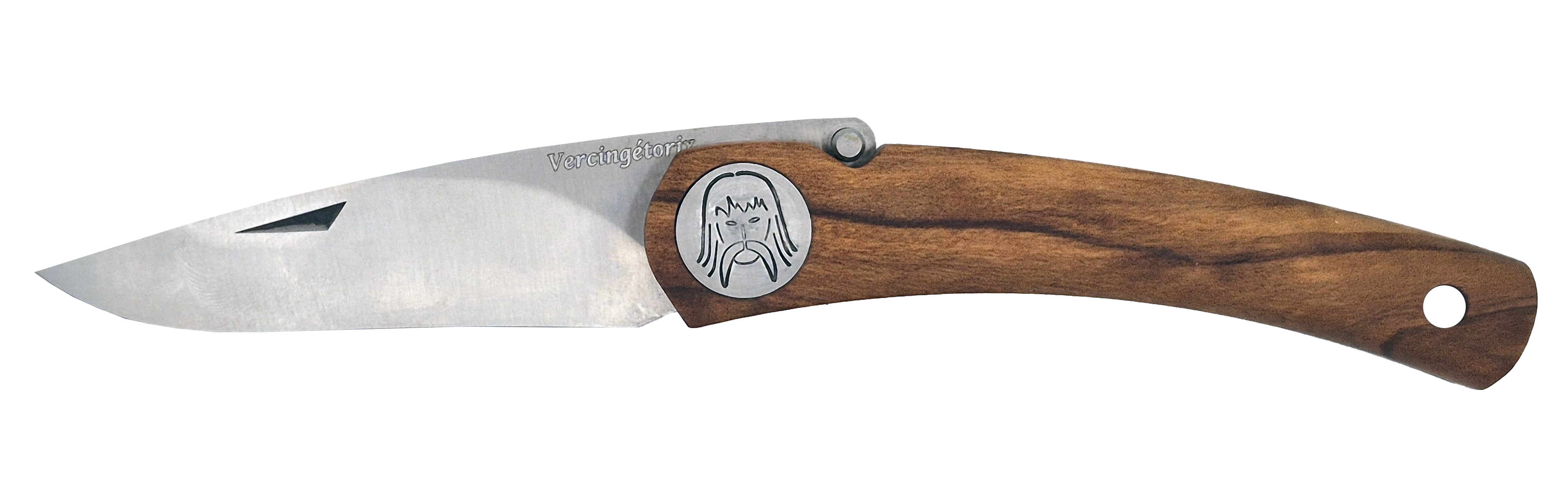 Couteau pliant Vercingétorix – lame Carbonox ultra-tranchante 90mm – manche bois olivier – fabriqué en France - vue de face.